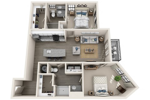 Floor plan for 2 beds, 2 baths, 1177 sqft
